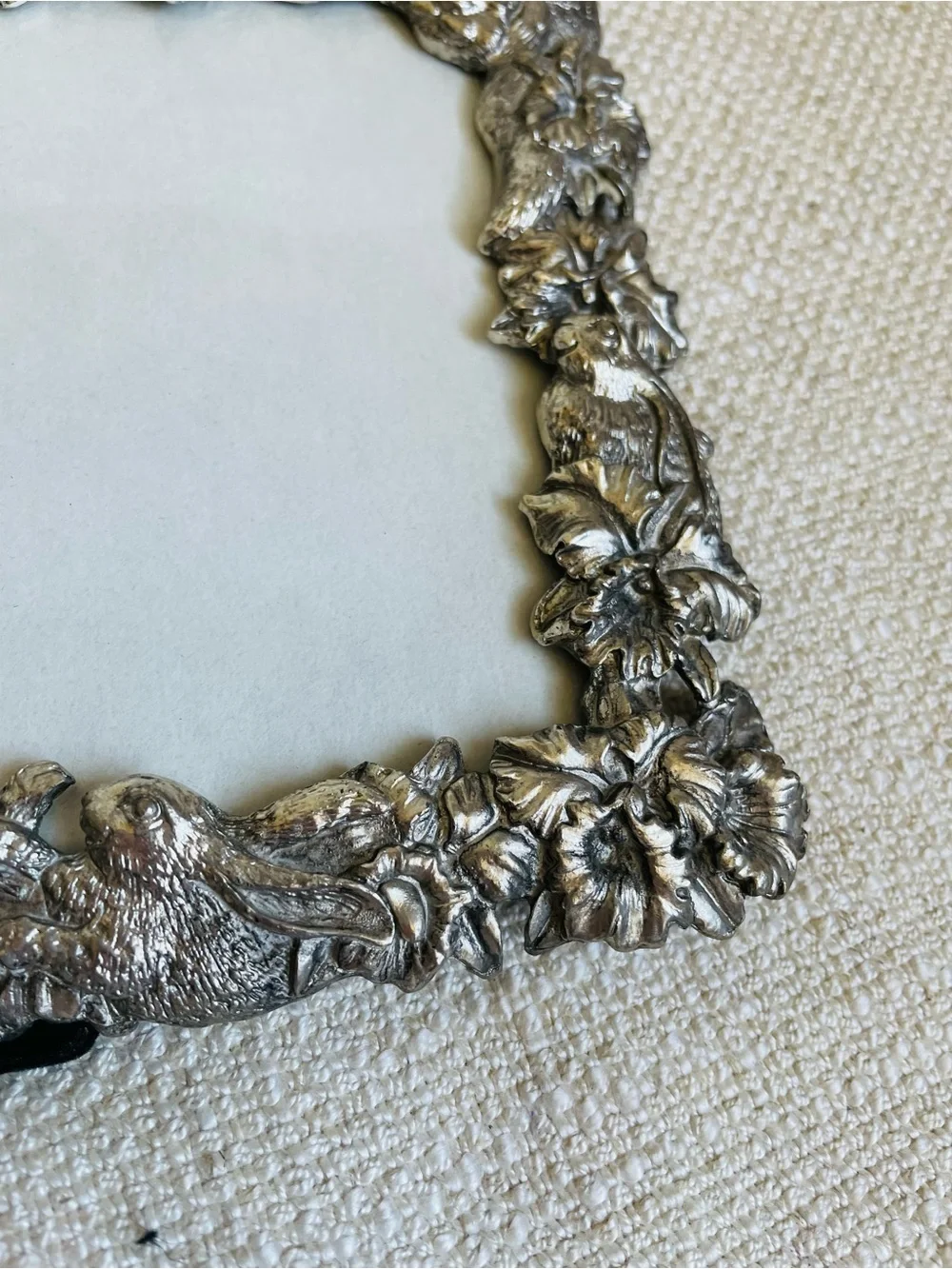 Botanical Bunny Rabbit Pewter Silver Nursery Ornate Picture Frame Fits 3.5x4.5”